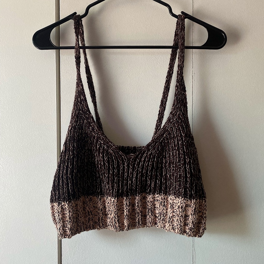 free people here all day cotton tank top in black coffee color combo large